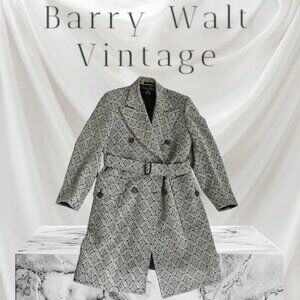 Barry Walt Vintage Double-Breasted Trench Coat With Belt & Geometric Pattern